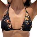 BERLOOK Women's Halter Reversible Bikini Top High Cut Tie Side Triangle String Bikini (X-Large, Black)