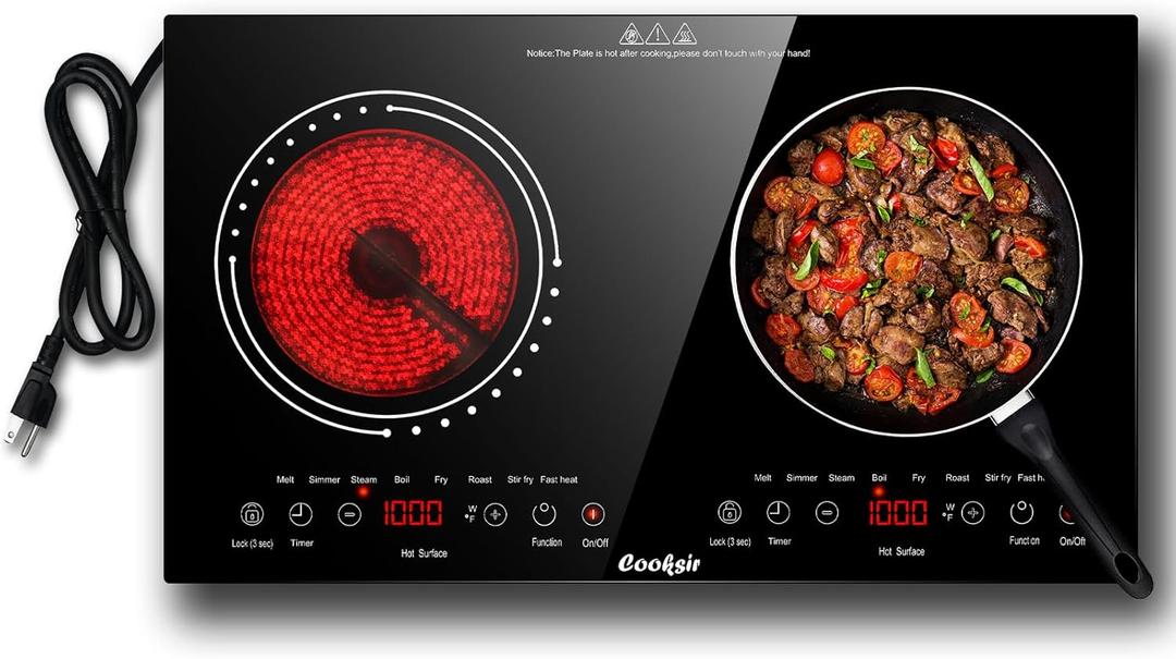 Karinear 4 Burners Electric Cooktop 24 Inch, 220-240v Built-in Electric Ceramic Cooktop with Glass Protection Metal Frame, Expandable Burners, Slider-Touch Control, Multi-function Elecric Stovetop