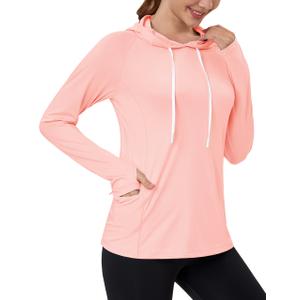 MAGCOMSEN Sun Hoodie Women Hiking Pullover Shirts UPF 50+ UV Protection Long Sleeve Shirt Workout Tops with Pocket LPink Lightpink (Pink)