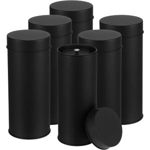 6 Pack Tea Tin Canister with Airtight Double Lids, 21 Fl Oz Tin Can Box and Large Round Kitchen Canisters for Loose Tea, Coffee, Candy and Spices(Black)