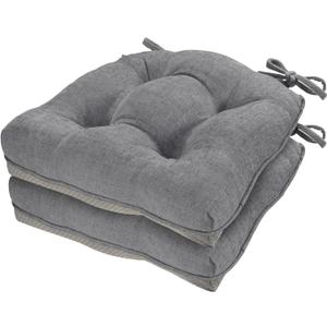 Cozyide Chair Cushions for Dining Chairs, 17" x 17" Non-Slip Kitchen Chair Pads with Adjustable Ties, Indoor Chair Cushions for Dining Room, Grey (Pack of 2)
