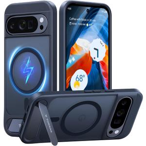 TORRAS Magnetic & Stand for Google Pixel 10 Pro XL Case, Fit for MagSafe & Pixelsnap, Military Grade Drop Protection, Slim for Pixel 10 Pro XL Phone Case with Sturdy Kickstand, Translucent Matte Black