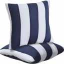 JMGBird Pack of 2 Decorative Pillows with Inserts - 18x18 Water-Resistant Navy Blue with White Stripe Outdoor Throw Pillows for Patio Furniture, Couch, Bed
