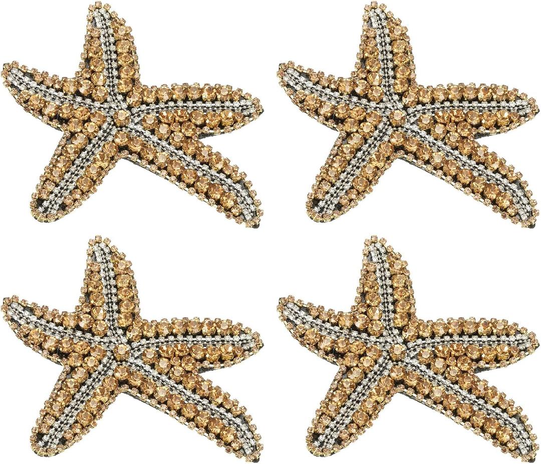 PATIKIL 4 Pcs Starfish Rhinestone Beaded Patch, Starfish Sequin Applique Patches Sew on Fabric Sequin Patch for Clothing Bag Jeans Shoes Hats Jacket DIY Crafts, Yellow