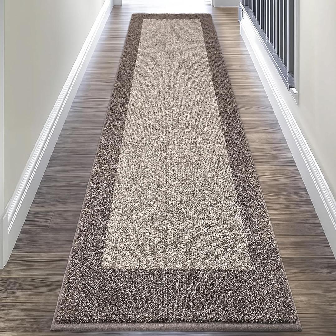 Machine Washable Kitchen Rug 24" x 96", Non Slip Kitchen Mat for Floor, Absorbent Entrance Runner Rug for Bedroom, Hallway, Bathroom, Door (Roll Packing) (Beige)