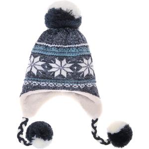 Dosoni Winter Hats for Women Knit Beanie Soft Warm Fleece Lined Long Ear Straps Snow Ski Cap with Pompom (One Size, Black)