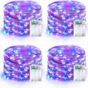 YEGUO 4 Pack Red White and Blue Fairy Lights Battery Operated - 16ft 50 LED 4th of July Twinkle Lights for Independence Day Patio Yard Tree Decorations
