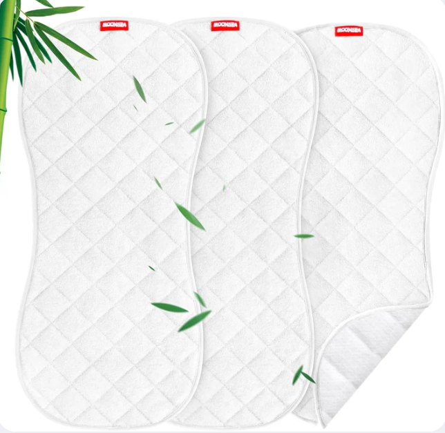 Moonsea Changing Pad Liners- 6 Pack, Bamboo Terry, Non-Slip Back, Waterproof (Grey and White)