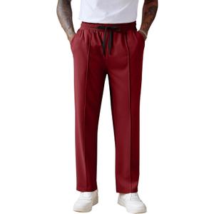 COOFANDY Men's Knit Sweatpants Lightweight Open Bottom Casual Pants Drawstring Jogger Yoga Pants with Pockets (Large, Wine Red)