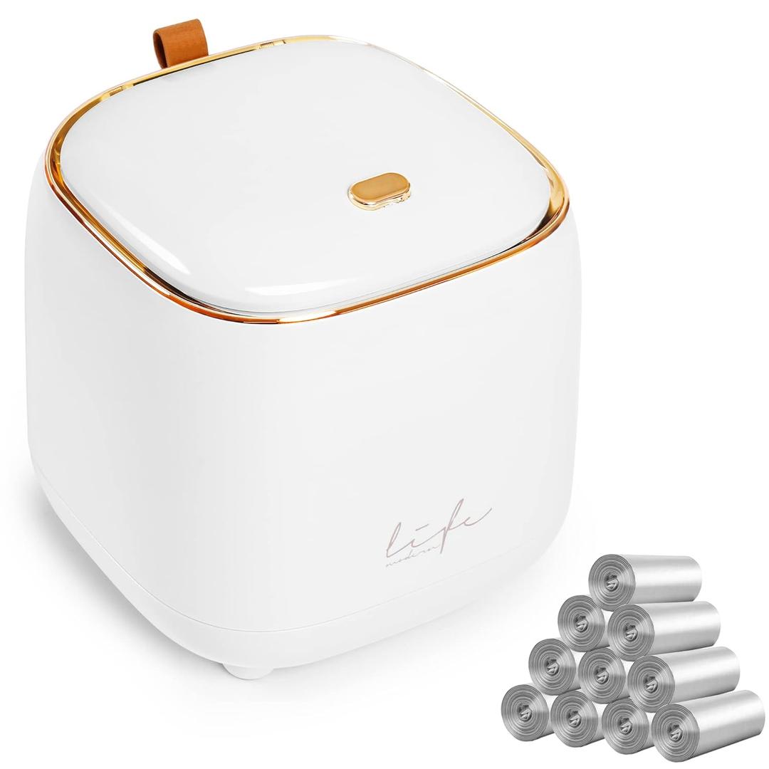 Mini Countertop Trash Can with 10 Rolls of Trash Bags, Waste Can with Press Type Lid, Desktop Trash Can Applicable for Bathroom Vanity,Coffee Table,Offices,Waste Basket