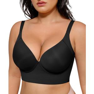 SHAPELLX Back Smoothing Bras for Women Push Up Underwire Comfortable Bralettes Side Support Bras (36DD, A2-black)