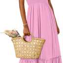 ANRABESS Women Summer Casual Strap Smocked Maxi Flowy Tiered A Line Beach Travel Sundress Wedding Guest Outfits Pink X-Large (Pink, Small)