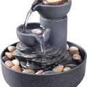 GOSSI Tabletop Fountain Indoor Fountain 2-Tiered Water Meditation Decorative Waterfall w/LED/Cobblestone/Glass Rolling Ball Soothing Sounds for Office and Home