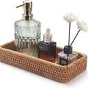 Rattan Bathroom Vanity Trays Toilet Tank Baskets Long Narrow Hand Towel Storage Basket for Storage, Decorative (Natural 10.2 x 4.9 x 1.6 inch)
