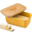 Covered Butter Dish with Lid, Large Butter Dishes for Countertop, Yellow Butter Holder with Airtight Seal Butter Container for East West Coast Butter, HoneyBee Table Decor