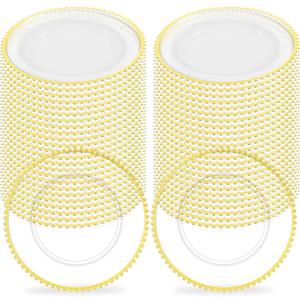 50Pcs Clear Charger Plates Bulk Wedding - 13" Premium Clear Plastic Chargers with Gold Beaded Rim, Decorative Dinner Charger Plates for Events & Parties