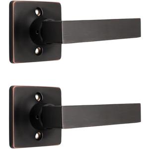 Mengico 2 Pack Square Dummy Door Handle Set,Oil Rubbed Bronze Door Handle for Closets and French Doors,Interior Door Knobs Reversible Right & Left Handed