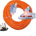 20 amp T Blade Extension Cord 10/3 Triple Outlet NEMA 5-20 amp Extension Cord 125 Volts 2500 Watts T-Blade Plug All Copper Wire 10 Gauge Extension Cords 50 ft 20 amp Extension Cords 200 ft