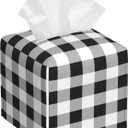 Tissue Box Cover Square, Black Grey White Buffalo Plaid Checkered Leather Tissue Box Cover Decorative Facial Paper Organizer Dispenser for Bathroom Kitchen Bedroom Vanity Countertop Night Stands (Color11)