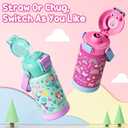 Kids Insulated Water Bottle with Pop-Open Straw & Spout 2-in-1 Lid, 14oz Kids Insulated 18/8 Stainless Steel Water Bottle for School Girls Boys Toddler Water Bottle Leak Proof Toddler Cups, Macaron