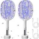 Lulu Home 2-in-1 Electric Bug Zapper Racket, 2 Pack 3000V High Voltage LED Lighted Handheld Mosquito Swatter with 3 Layer Safety Mesh, USB Charging Portable Fly Killer Racquet