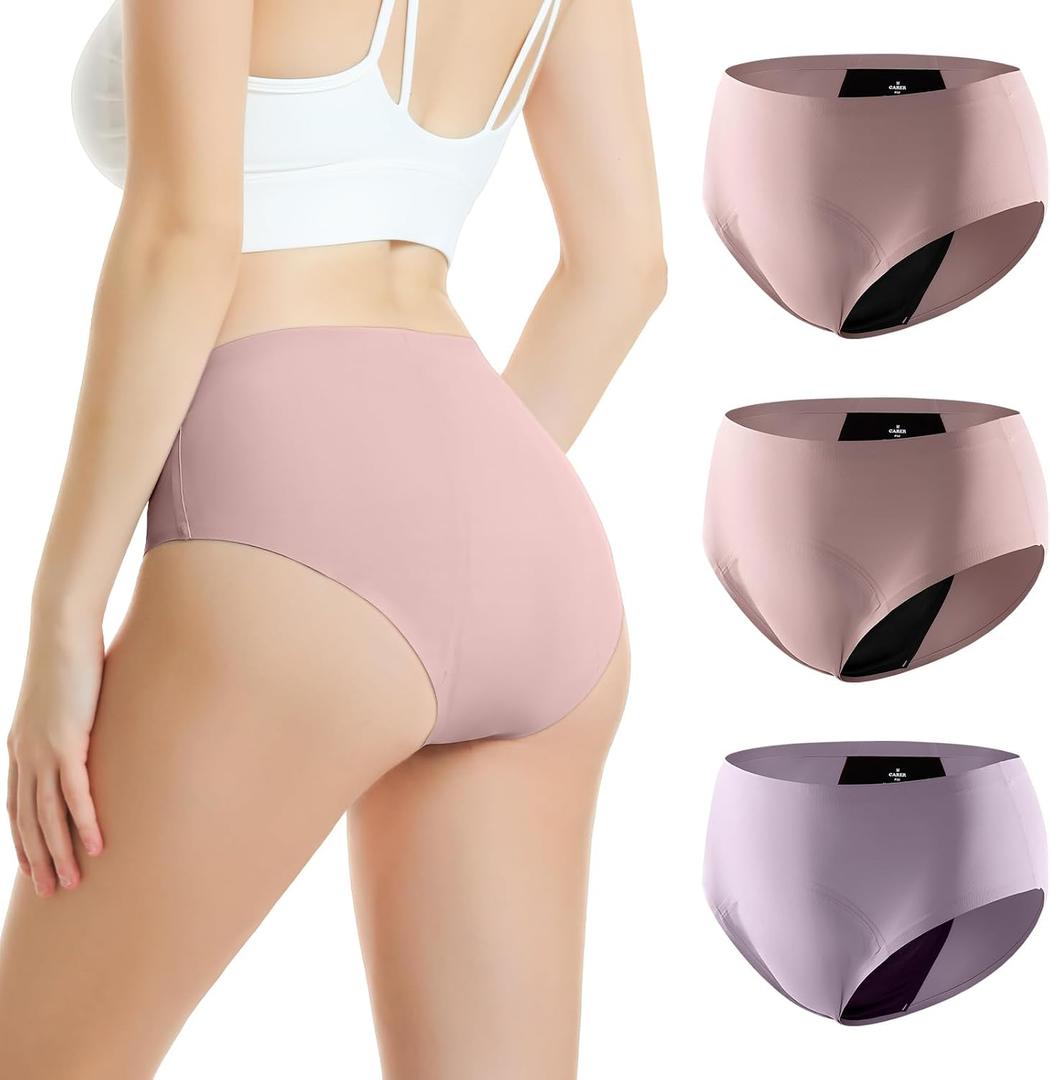 Carer 3 Pack Incontinence Underwear for Women, Washable Reusable Womens Absorbency Leakproof Incontinence Panties for Bladder Leak Protective Briefs 2XL(2 Pink/1 Purple)