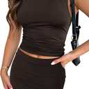 Skirt Sets Women 2 Piece Outfits - Sexy Two Pc Off The Shoulder Tank Crop Top Bodycon Mini Skirts Suits Dresses, S