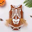 My First Halloween Dress Baby Girl Skeleton Velvet Bubble Romper Sequin Tulle Cloak Toddler Christmas Birthday Outfit (3-4T, Brown)