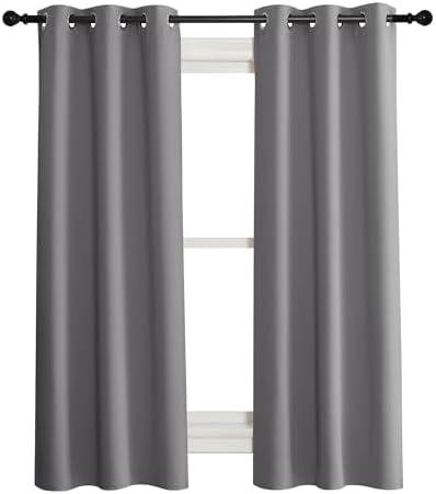 NICETOWN 100% Blackout Short Curtains with Black Liners, 2 Panels, 37" W by 50" L, Grey, Solid Thermal Insulated Full Blackout 2-Layer Lined Drapes, Energy Efficiency Window Draperies for Bedroom