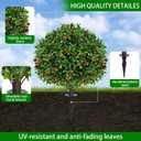 Artificial Olive Topiary Ball Trees with Ground Spike, Set of 2 UV Resistant Artificial Shrubs, Fake Evergreen Artificial Plant Bushes for Indoor Outdoor Front Porch Garden (16IN)