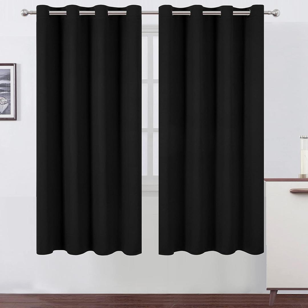 LEMOMO Black Thermal Blackout Curtains/52 x 72 Inch/Set of 2 Panels Room Darkening Curtains for Bedroom
