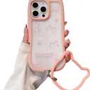 for iPhone 16 Pro Max Case, [Pink Cute Cat Ears] [2-in-1 with Kitty Bracelet] Stylish Print, Soft TPU Shockproof, Gift for Women and Girls