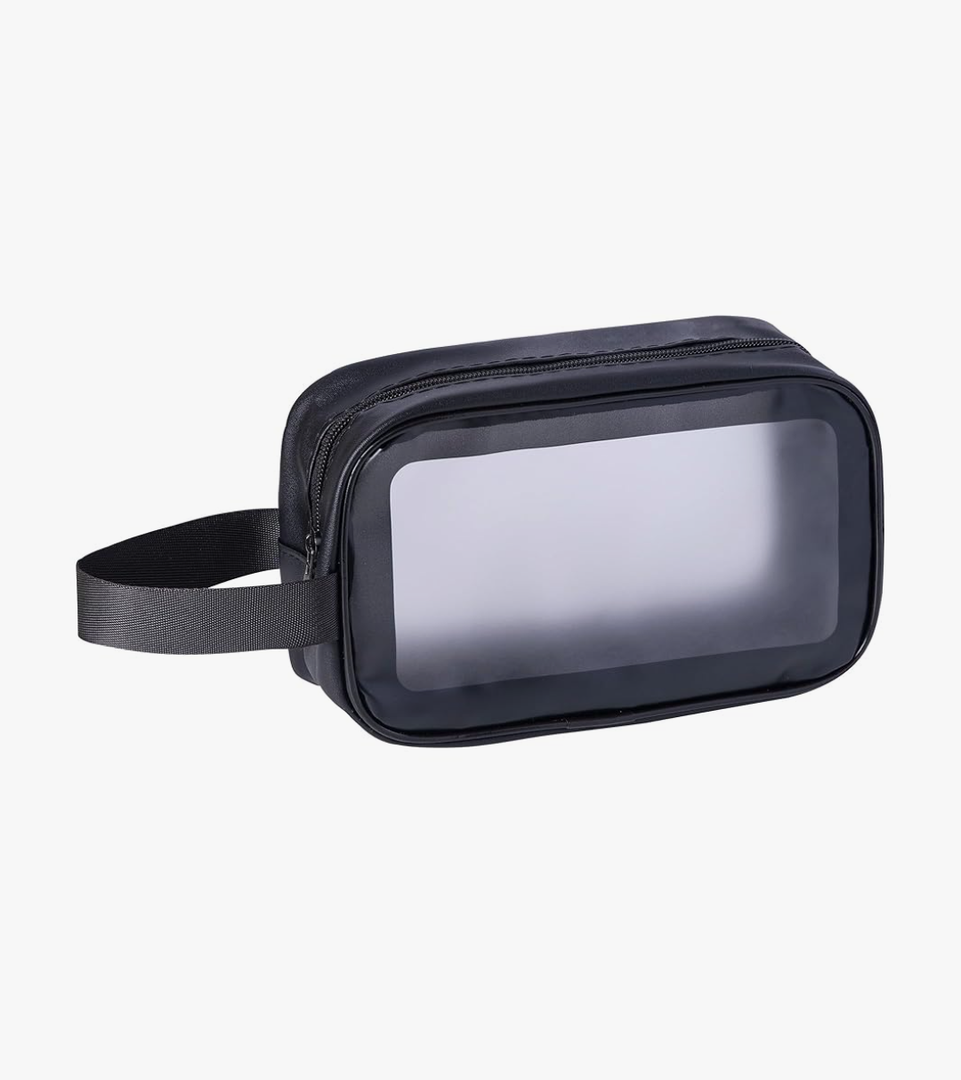 Clear Makeup Bags-Clear Makeup Bags with Handles,Opening Clear Toiletry Bags,PVC Cosmetic Bags for Women and Men,Travel Essentials, Clear Travel Bags for Toiletries, Black