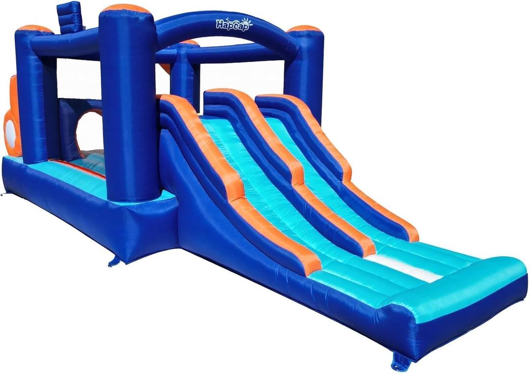 Inflatable Obstacle Course Bounce House for Kids - 2 Racing Slides, Jumping Area, Tunnel & Climbing Walls with Blower for Indoor or Outdoor