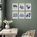 6 Pcs Navy Blue Matisse Wall Art Preppy Flower Market Paintings Prints Posters Trendy Abstract Aesthetic Minimalist Boho Gallery Canvas Wall Decor for Living Room Bedroom Bathroom 8x10in Unframed, 8"Wx10"H