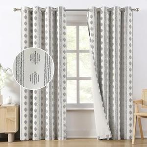 Melodieux Blackout Boho Curtains 96 Inches Long for Bedroom Black on Beige Striped Pattern Cotton Bedroom Curtains Grommet Room Darkening Curtain for Living Room Thermal Insulated 2 Panels