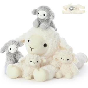 Tezituor 5Pcs Lamb Stuffed Animals Set, 20 Inch Large Mommy Stuffed Sheep Plush with 4 Cute Lamb Babies, Realistic Sheep Plush Pillow for Girls Boys