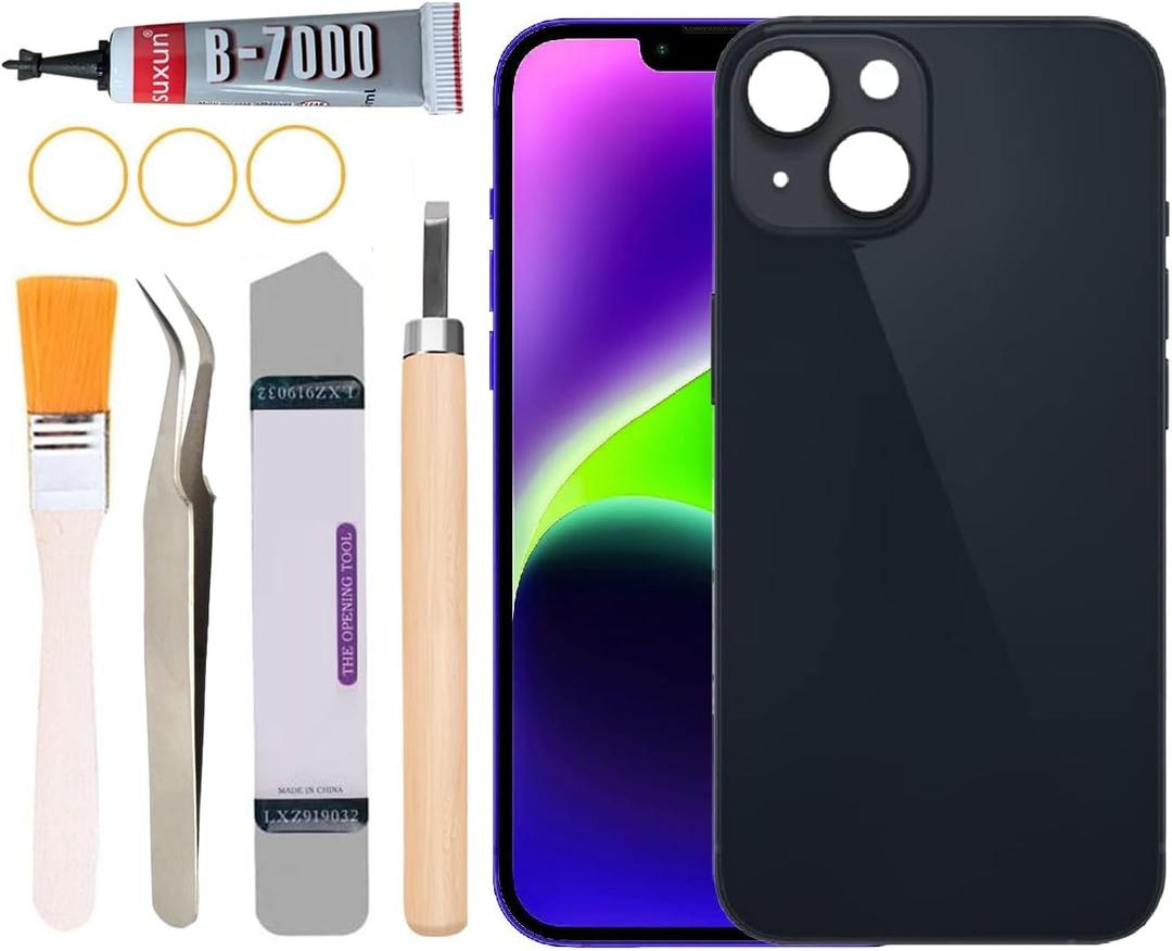 Back Glass Replacement for iPhone 14 All Carriers with Professional Repair Tool Kit (Black)
