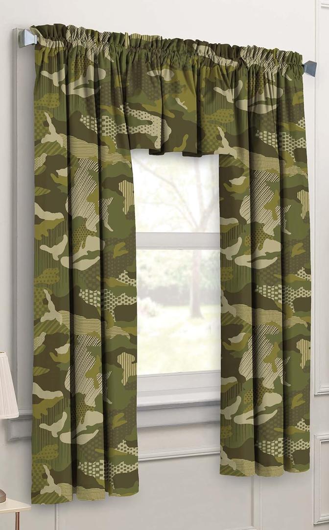 Dream Factory Geo Camo 3-Piece Camouflage Kids Bedroom Curtain Panel Set, Green, 63-Inch (42"W x 84"L (Pack of 3), Multi Color)
