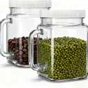 2 Pack Large Mason Jar, 72 oz Wide Mouth Airtight Glass Storage Jar with Handle, Glass Canister for Fridge, Food Storage, Fermentation, Pickles, Coffee, Candy