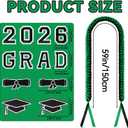 Graduation Leis 2026, Class of 2026 Grad Ribbon Leis with Pins, Grad Necklace Handmade Braided Necklace, Graduation Gifts for Women and Men (Black & Green)