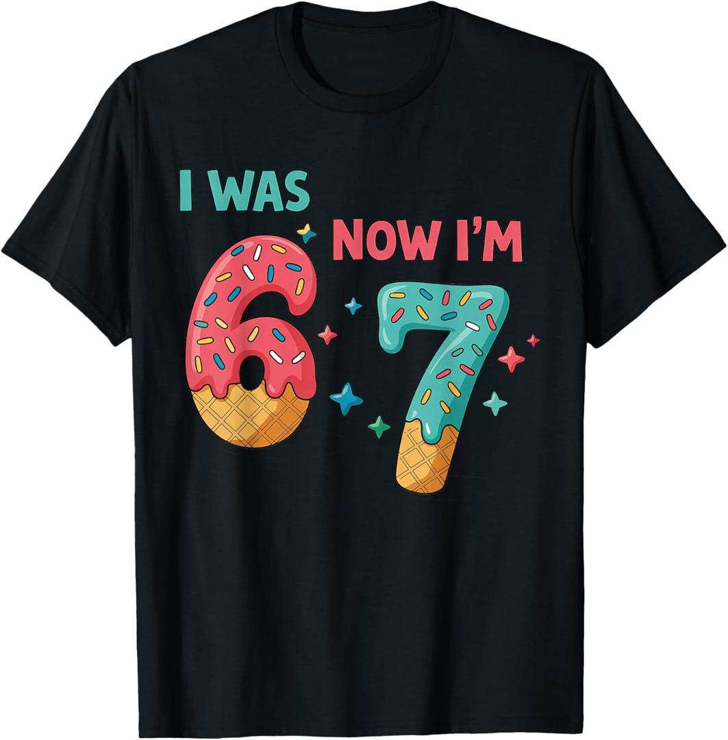 7 Year Old Birthday I was 6 Now I'm 7 Ice Cream Drip T-Shirt, Medium