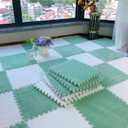 12 pcs Shaggy Soft EVA Foam Interlocking Carpet Fluffy Rugs Protective Floor Tiles Sport Play mats for Home Parlor, Bedroom, Children Kids Room (Mint Green)
