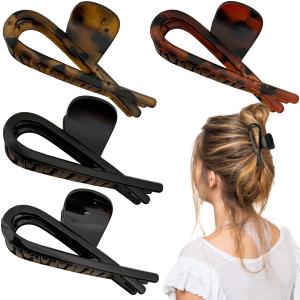 4 PCS Elegant Bow Hair Claw Clips Dolphin Hair Clip Fashion Cute Hair Pin Large Hair Claw Strong Hold Bow Barrettes Leopard Print Styling Accessories for Women Girls