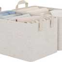 StorageWorks Storage Bins, Shelves Baskets for Organizing, Fabric Closet Organizers with Handles, Metal Frame, Beige-Cotton-linen, 2-Pack (14 " L x 10 " W x 8 " H)