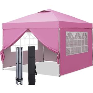 GDY 10x10ft Pop Up Canopy Tent with Sidewalls, Outdoor Canopy, Beach Tent, Easy Set up Gazebo for Events, Parties, Camping, Pink. (10x10 with Sidewalls, Pink)