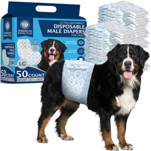 American Kennel Club Male Dog Wrap, Disposable Diapers with Wetness Indicator, Large, 50 Count (LG Waist Size 25 - 29.5 in)
