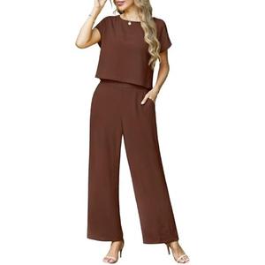 Lepunuo 2 Piece Sets for Women Summer Cap Sleeve Crop Top Wide Leg Pants Matching Lounge Set Vacation Beach Travel Outfits M