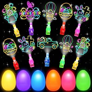 COKOKA 24 Pack Easter Eggs with LED Finger Lights, Glow in the Dark Easter Party Supplies for Easter Egg Hunt, Holiday Decorations & Basket Fillers