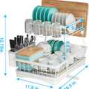 7 code Large Dish Drying Rack, 2-Tier Dish Racks for Kitchen Counter, Detachable Large Capacity Dish Drainer Organizer with Utensil Holder, Dish Drying Rack with Drain Board, White